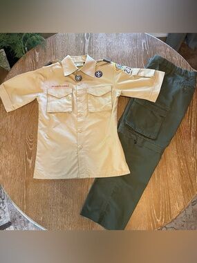BOY SCOUT SHIRT, PANT & NECKERCHIEF SLIDE - Youth Med shirt. Size 10 youth pants